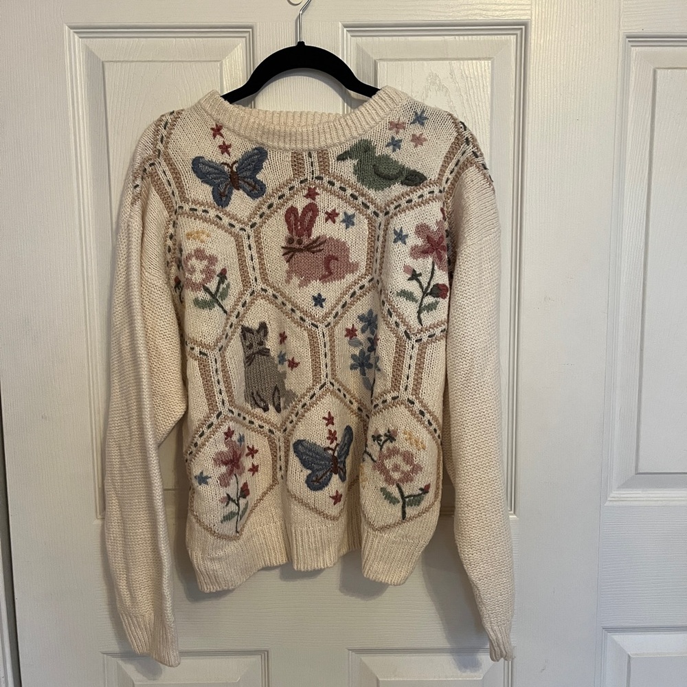 Alfred Dunner Cream Sweater with Animal and Floral Designs